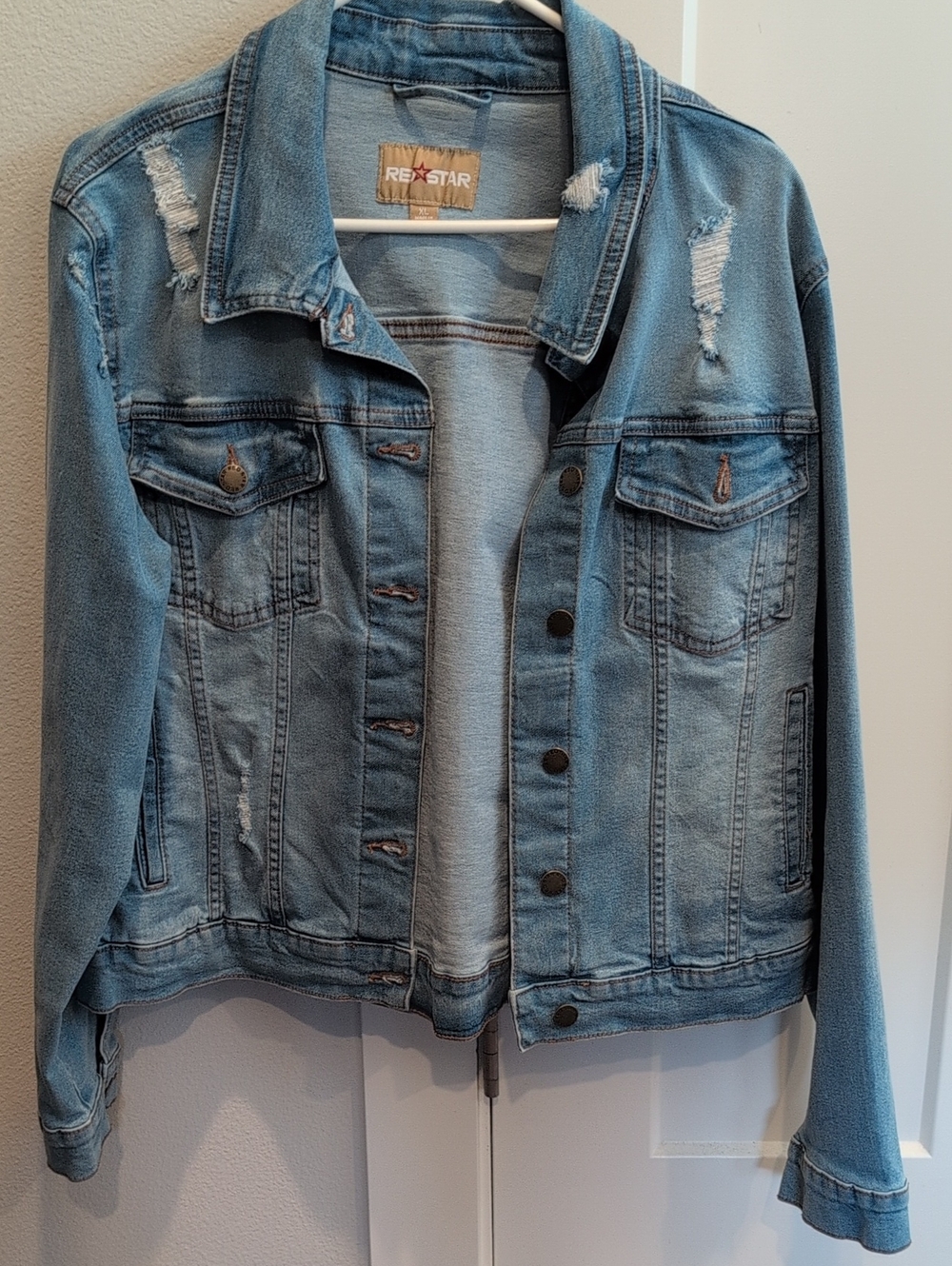 Light Blue Distressed Denim Jacket - Women's